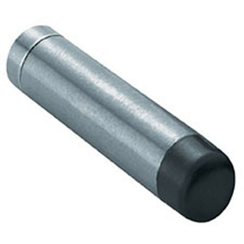 Wall Mounted Doorstop Cylinder Rubber Tip 74 x 16mm Satin Steel