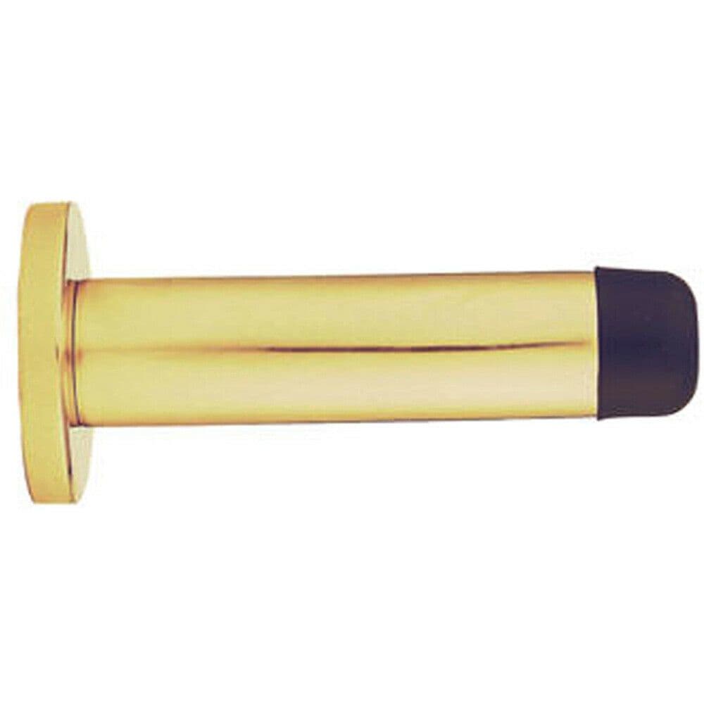 Rubber Tipped Doorstop Cylinder Wall Mounted 70mm Polished Brass