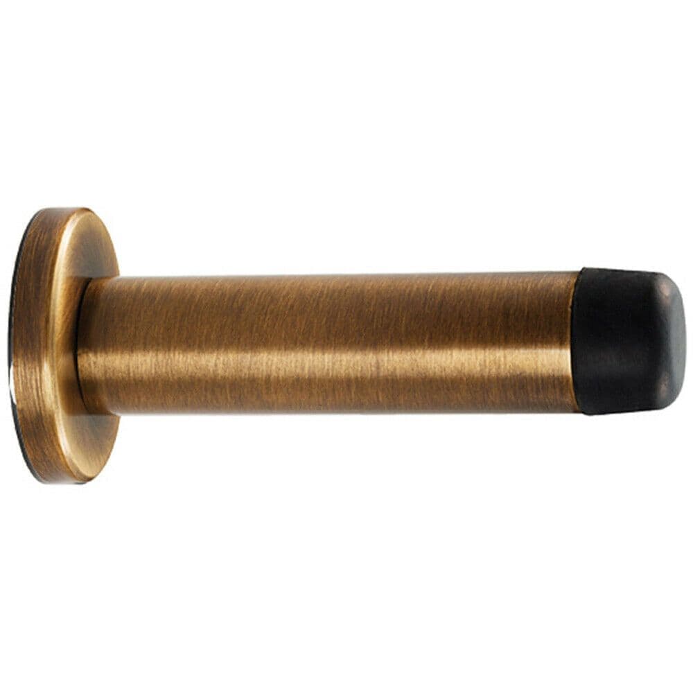 Rubber Tipped Doorstop Cylinder Wall Mounted 70mm Antique Brass
