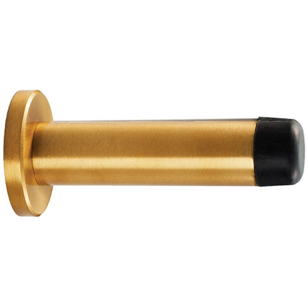 Rubber Tipped Doorstop Cylinder Wall Mounted 70mm Satin Brass