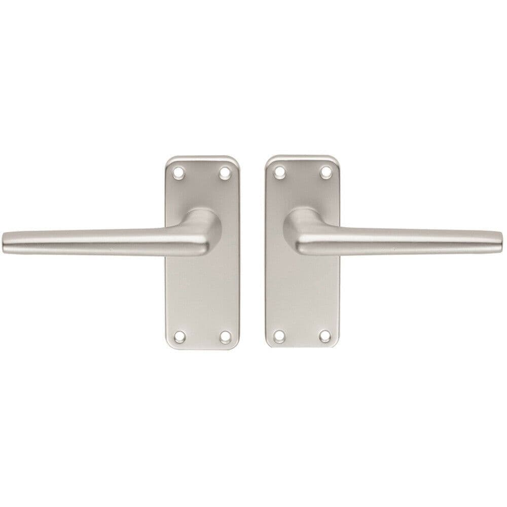PAIR Straight Tapered Handle on Latch Backplate 102 x 41mm Satin Aluminium