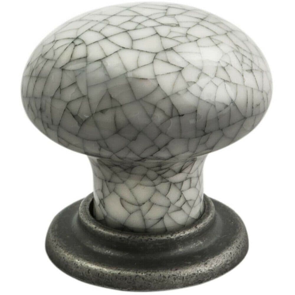 Porcelain Mushroom Cupboard Door Knob 36mm Dia Antique Steel Glaze
