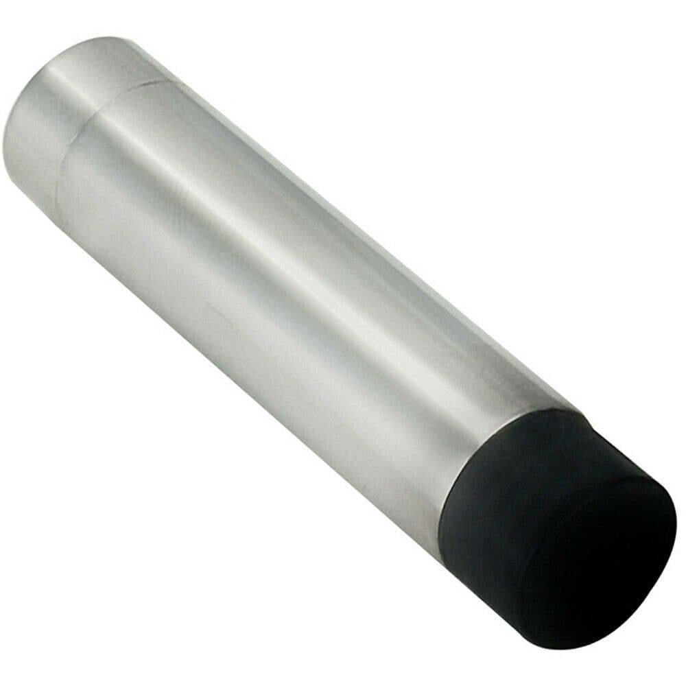 Wall Mounted Doorstop Cylinder Rubber Tip 74 x 16mm Bright Steel