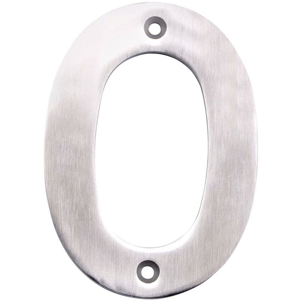 100mm Front Door Numerals 0 82mm Fixing Centres Satin Stainless Steel