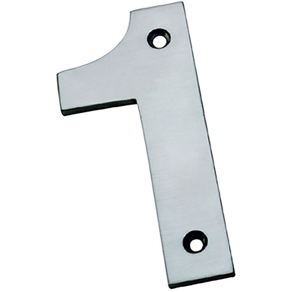100mm Front Door Numerals 1 74mm Fixing Centres Satin Stainless Steel