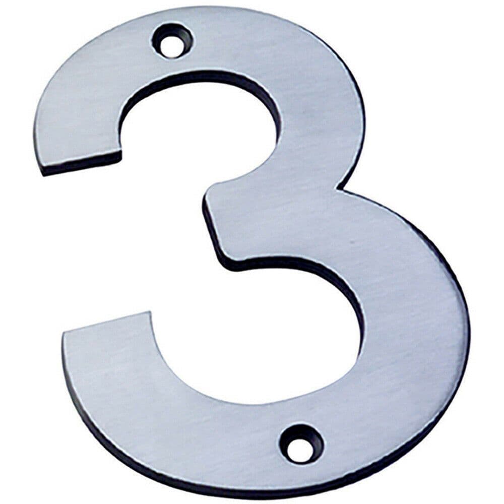 100mm Front Door Numerals 3 85.5mm Fixing Centres Satin Stainless Steel