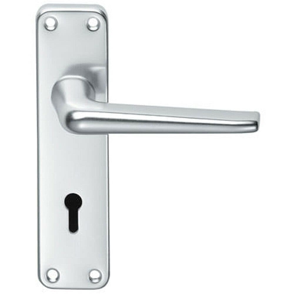 PAIR Straight Tapered Handle on Lock Backplate 152 x 41mm Satin Aluminium