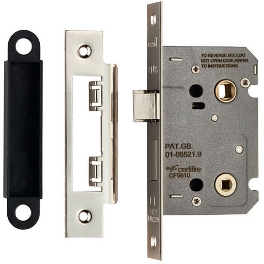 Locking Bathroom Door Sashlock Latch Square Forend 64mm Nickel Plated
