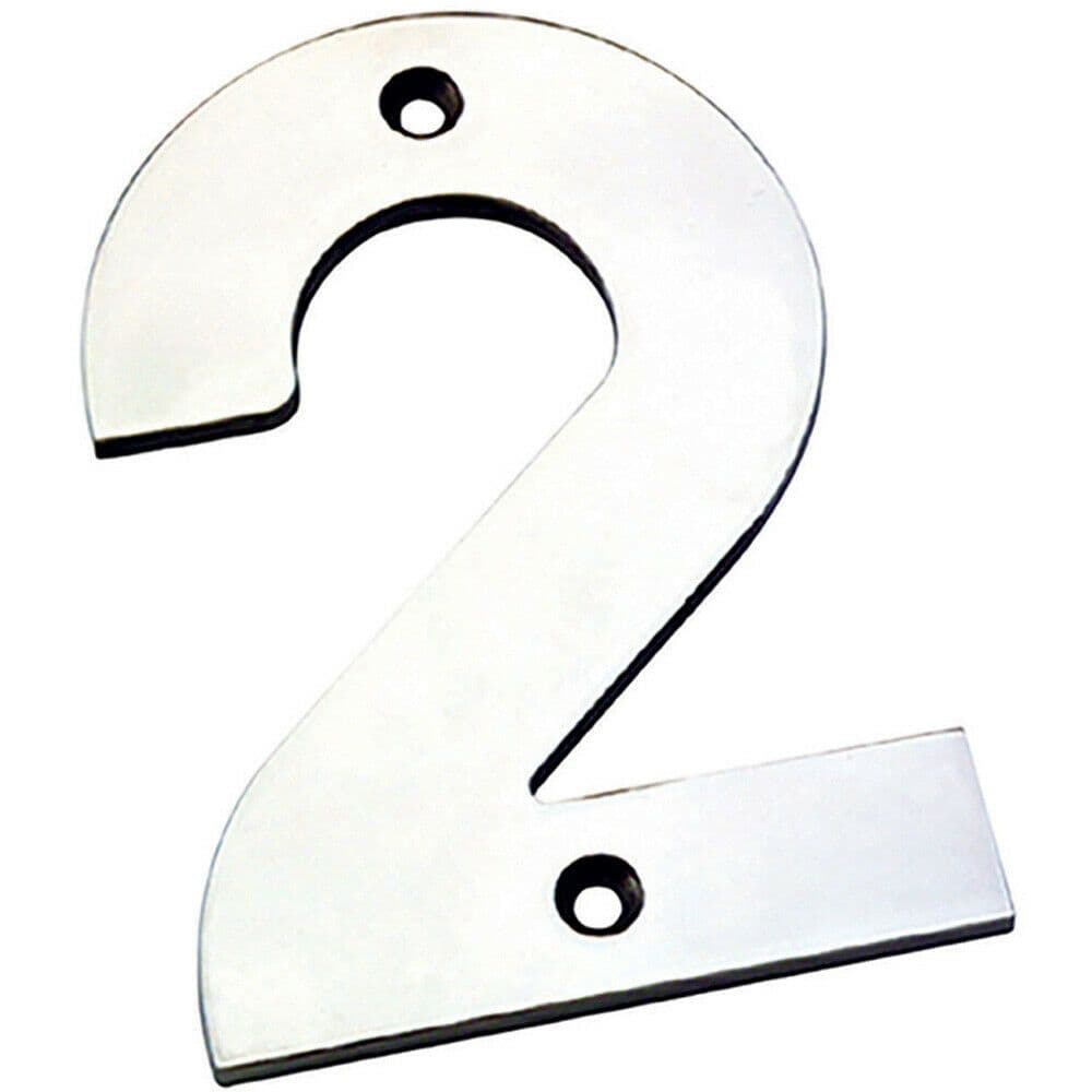 100mm Front Door Numerals 2 81mm Fixing Centres Bright Stainless Steel