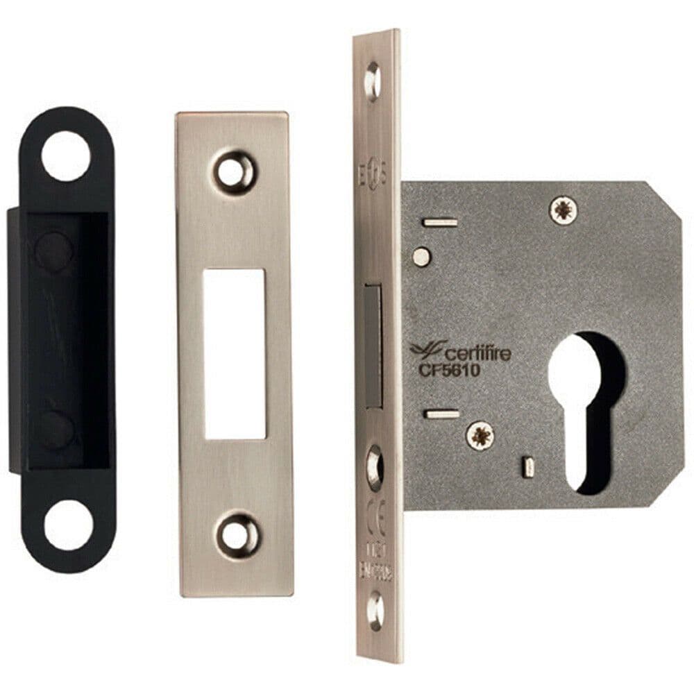 Residential Euro Profile Deadlock Casing 64mm 108mm Fixings Satin Nickel