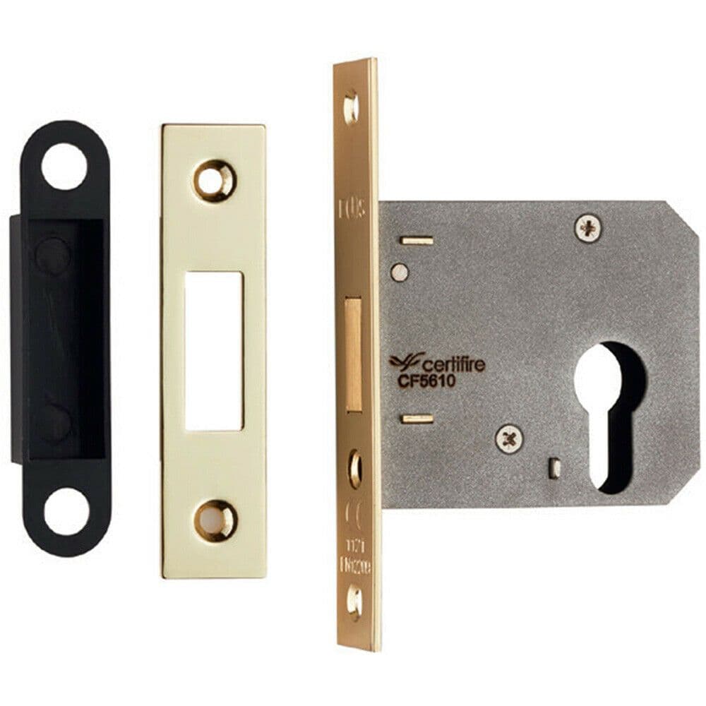 Residential Euro Profile Deadlock Casing 78.5mm 108mm Fixings Electro Brassed