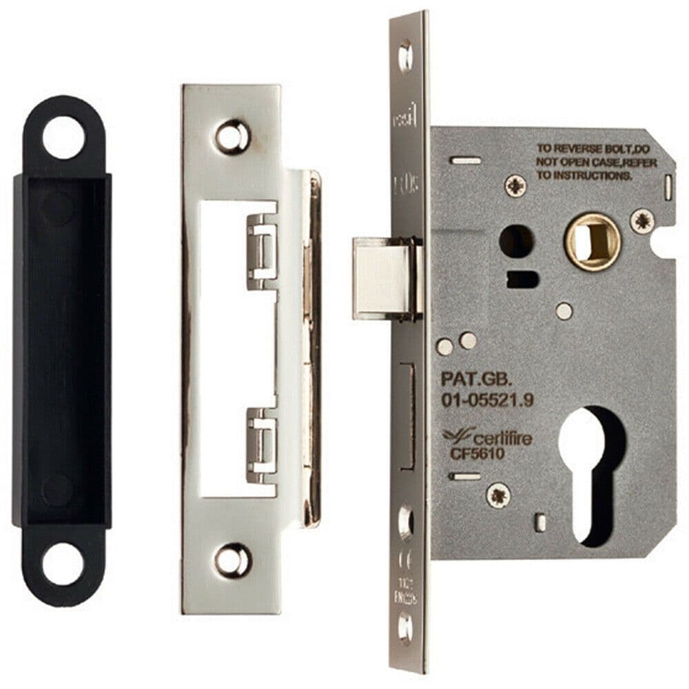 64mm Contract Euro Profile Sashlock Square Forend Nickel Plated Door Latch
