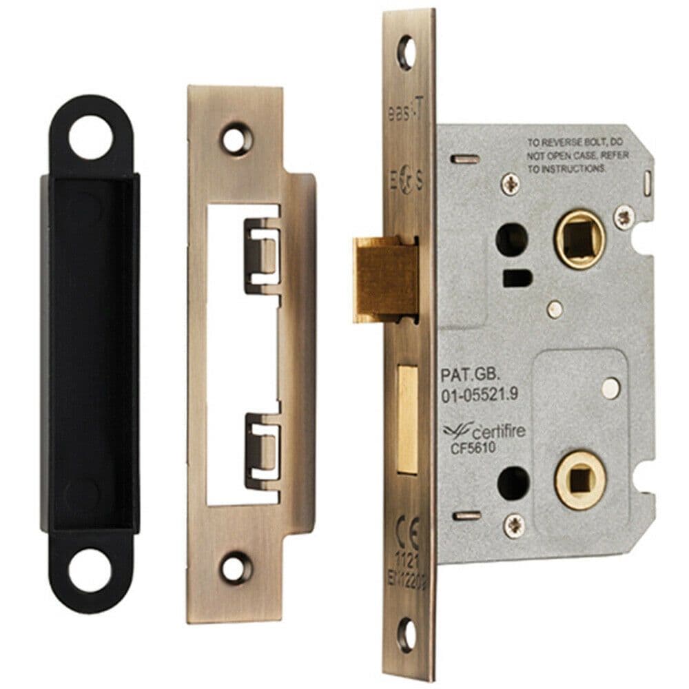 Locking Bathroom Door Sashlock Latch Square Forend 64mm Antique Brass