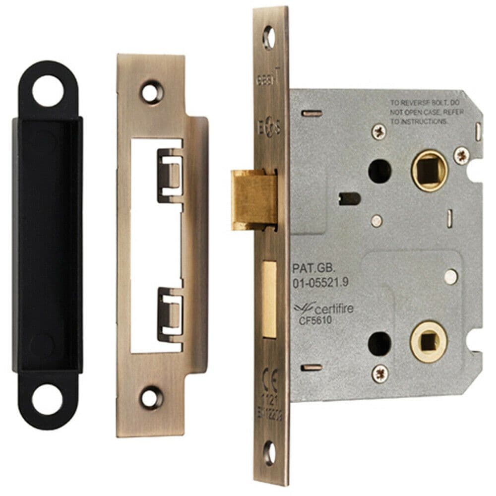 Locking Bathroom Door Sashlock Latch Square Forend 76mm Antique Brass