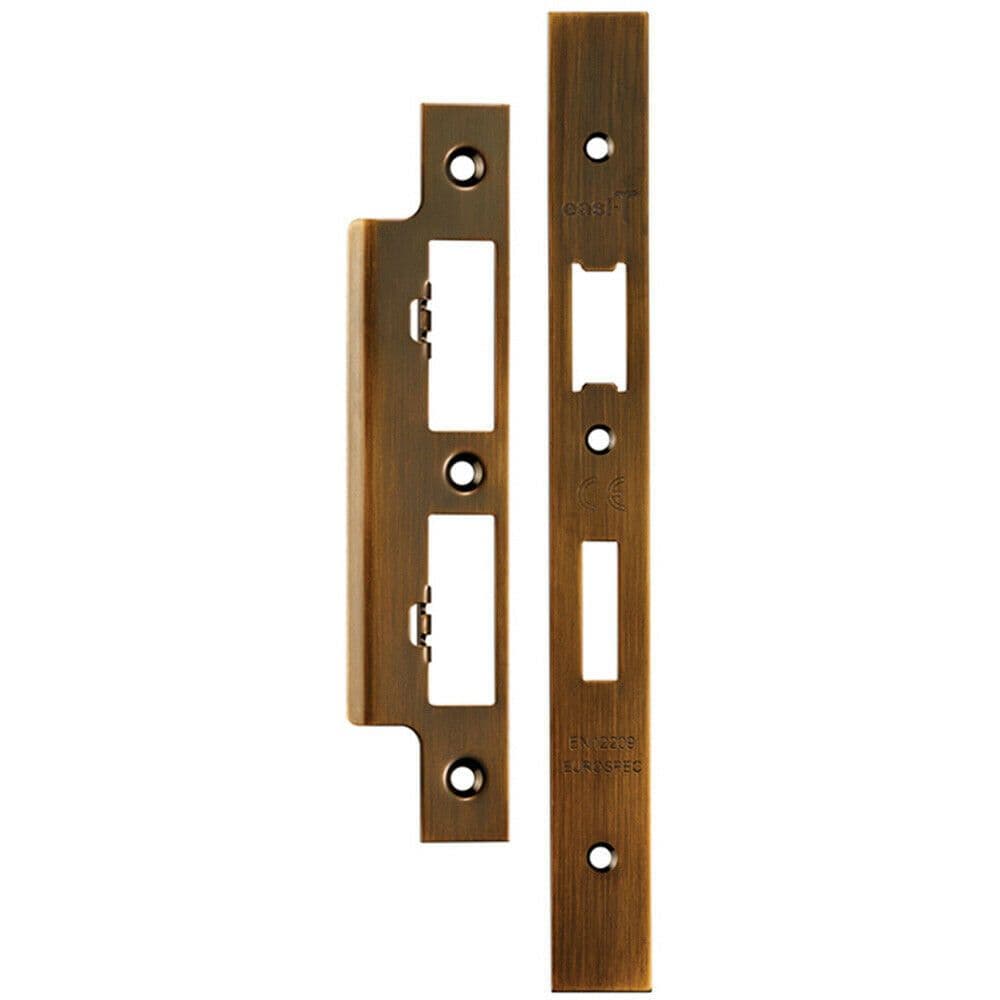 Forend Strike & Fixing Pack DIN Euro Sash & Bathroom Lock Antique Brass