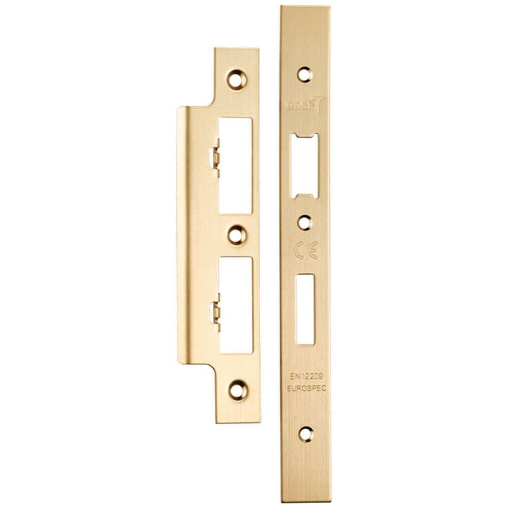 Forend Strike & Fixing Pack For DIN Euro Sash & Bathroom Lock Satin Brass