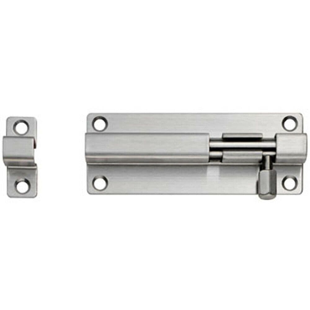 Straight Barrel Surface Mounted Door Bolt Lock 100 x 38mm Satin Steel