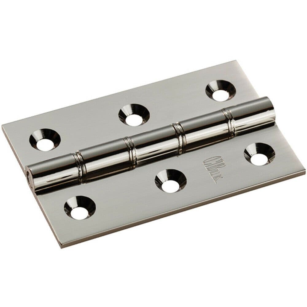 PAIR 76 x 50 x 2.5mm Brass Washered Butt Hinge Polished Nickel Internal Door