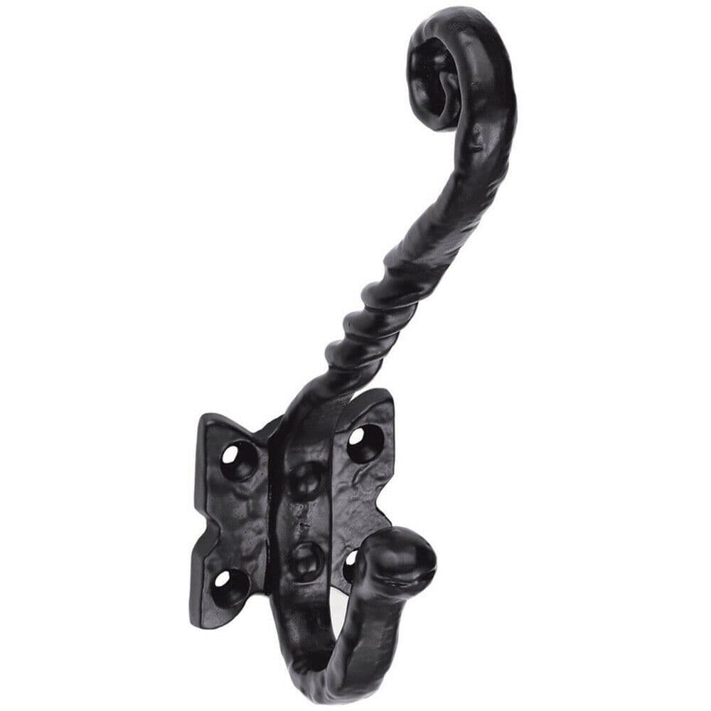 Ornate Twisted Hat & Coat Hook on Butterfly Backplate 82mm Proj Antique