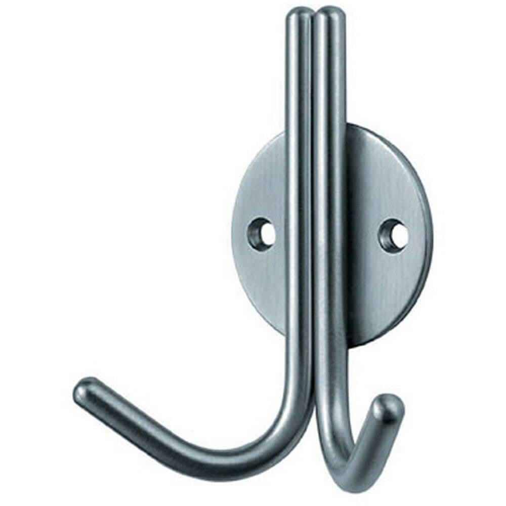 Slimline Double Coat Hook on Round 35mm Projection Satin Stainless Steel