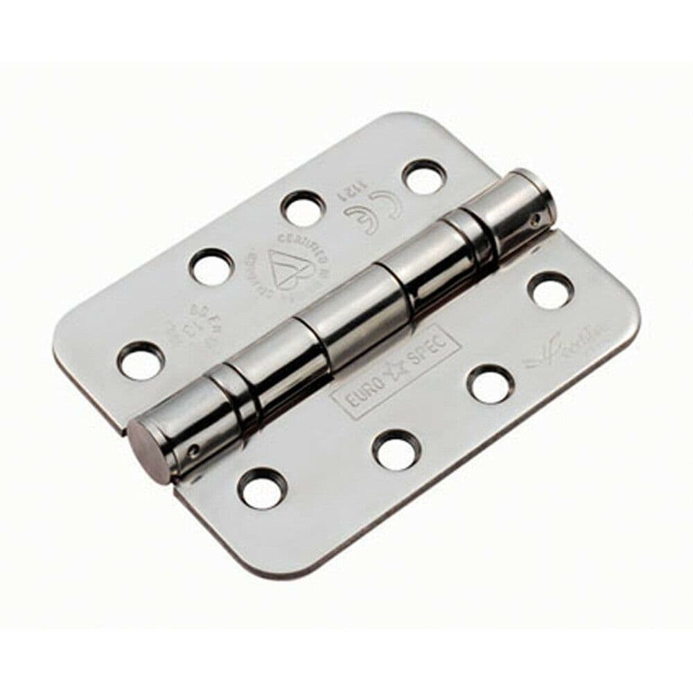 PAIR 102 x 76 x 3mm Ball Bearing Hinge Rounded Stainless Steel Interior Door