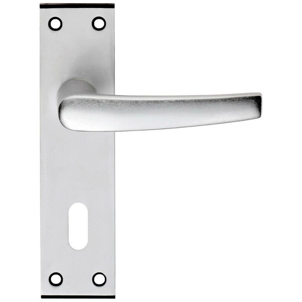 PAIR Straight Lever on Lock Backplate Door Handle 152 x 38mm Satin Aluminium