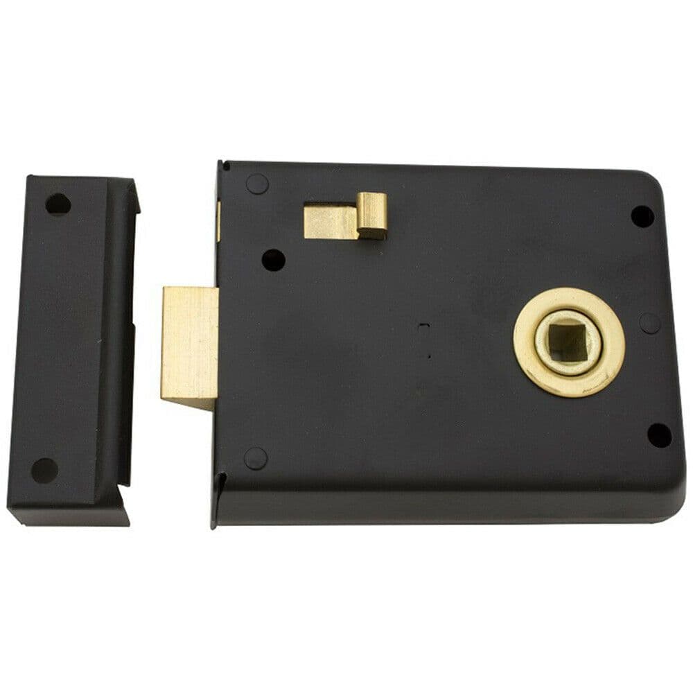 Traditional Contract Rim Latch 102 x 76mm Japanned Door Security Lock