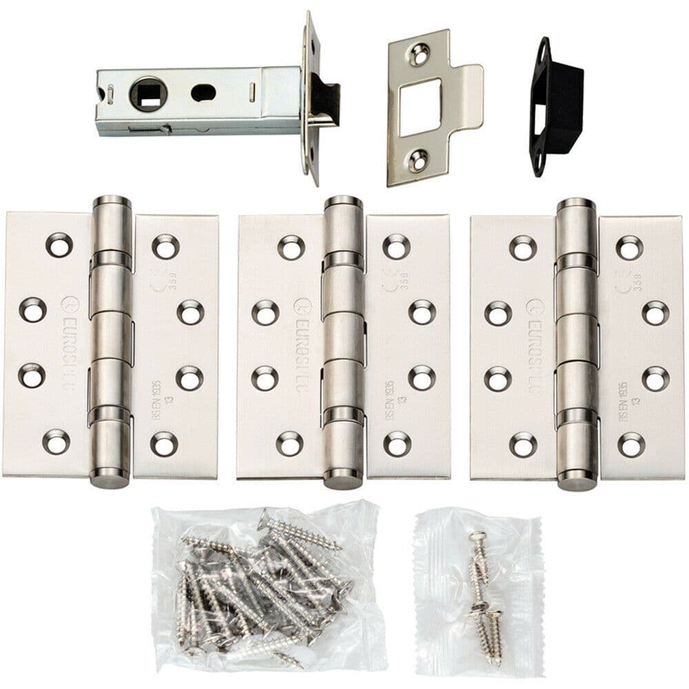 Hinge & Latch Pack Bolt Through Tubular Latch 3*4 Inch BB Hinge Satin Steel