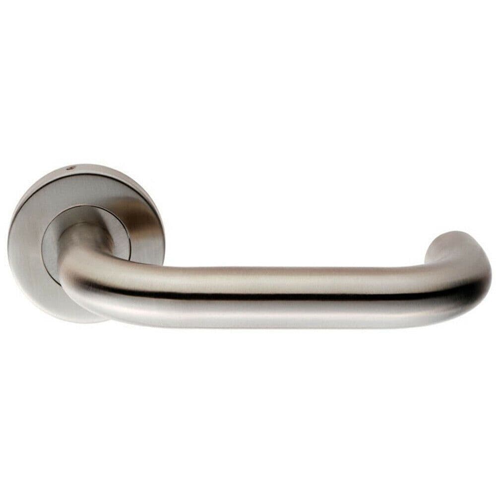 PAIR 19mm Round Bar Safety Lever on Slim Round Rose Concealed Fix Satin Steel