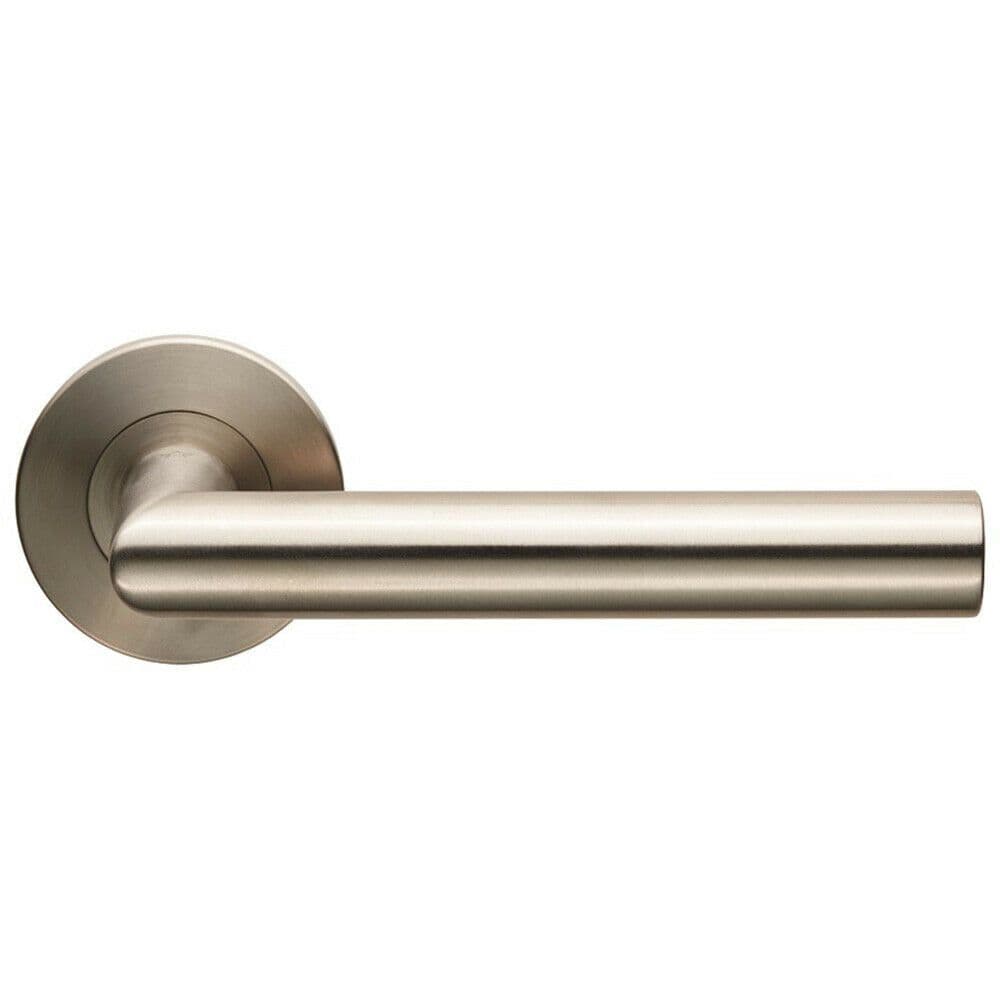 PAIR Straight Mitred Bar Handle on Slim Round Concealed Fix Satin Steel