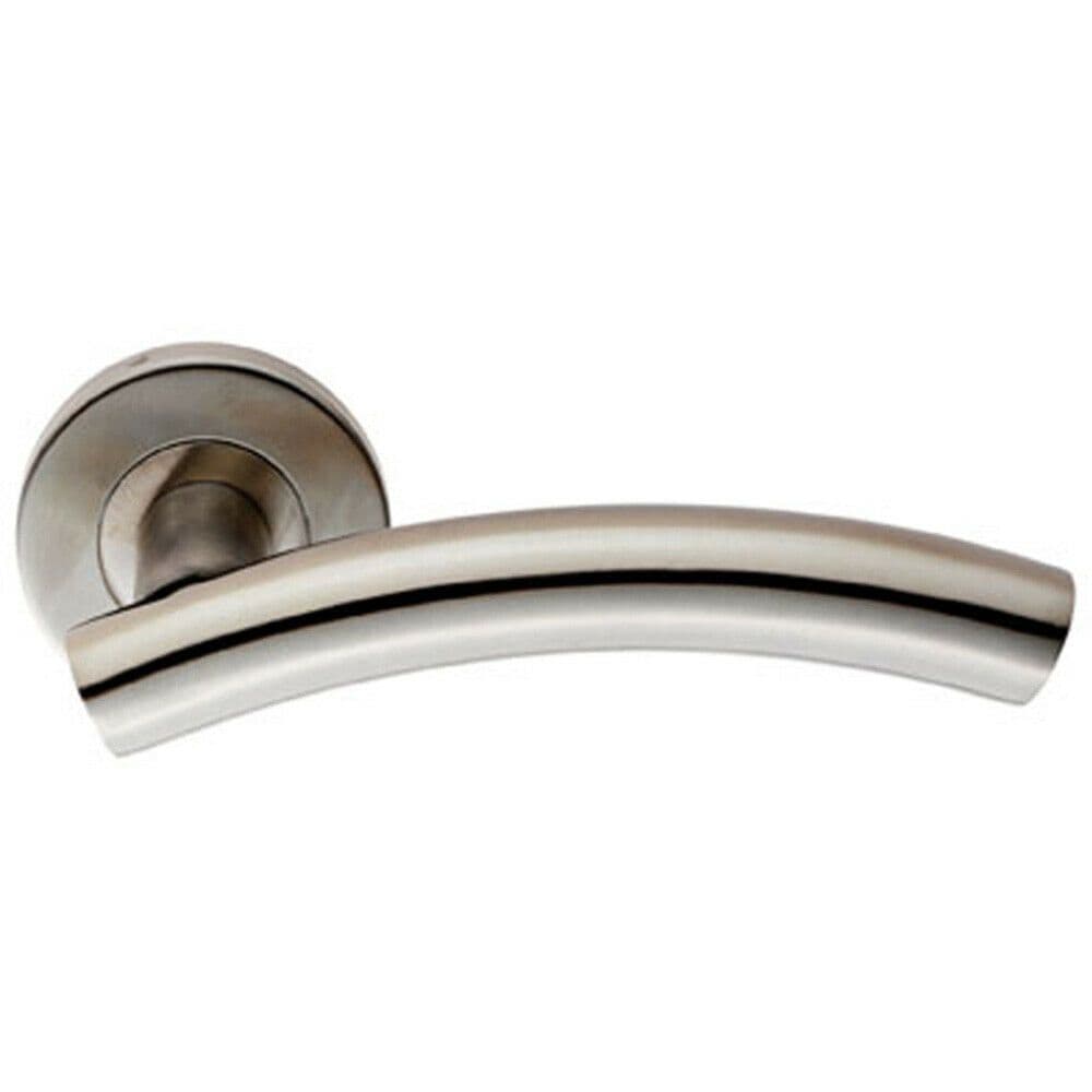 PAIR Arched Round Bar Handle on Round Concealed Fix Satin Steel