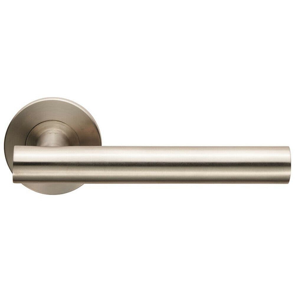 PAIR Straight Round T Bar Lever on Slim Round Concealed Fix Satin Steel