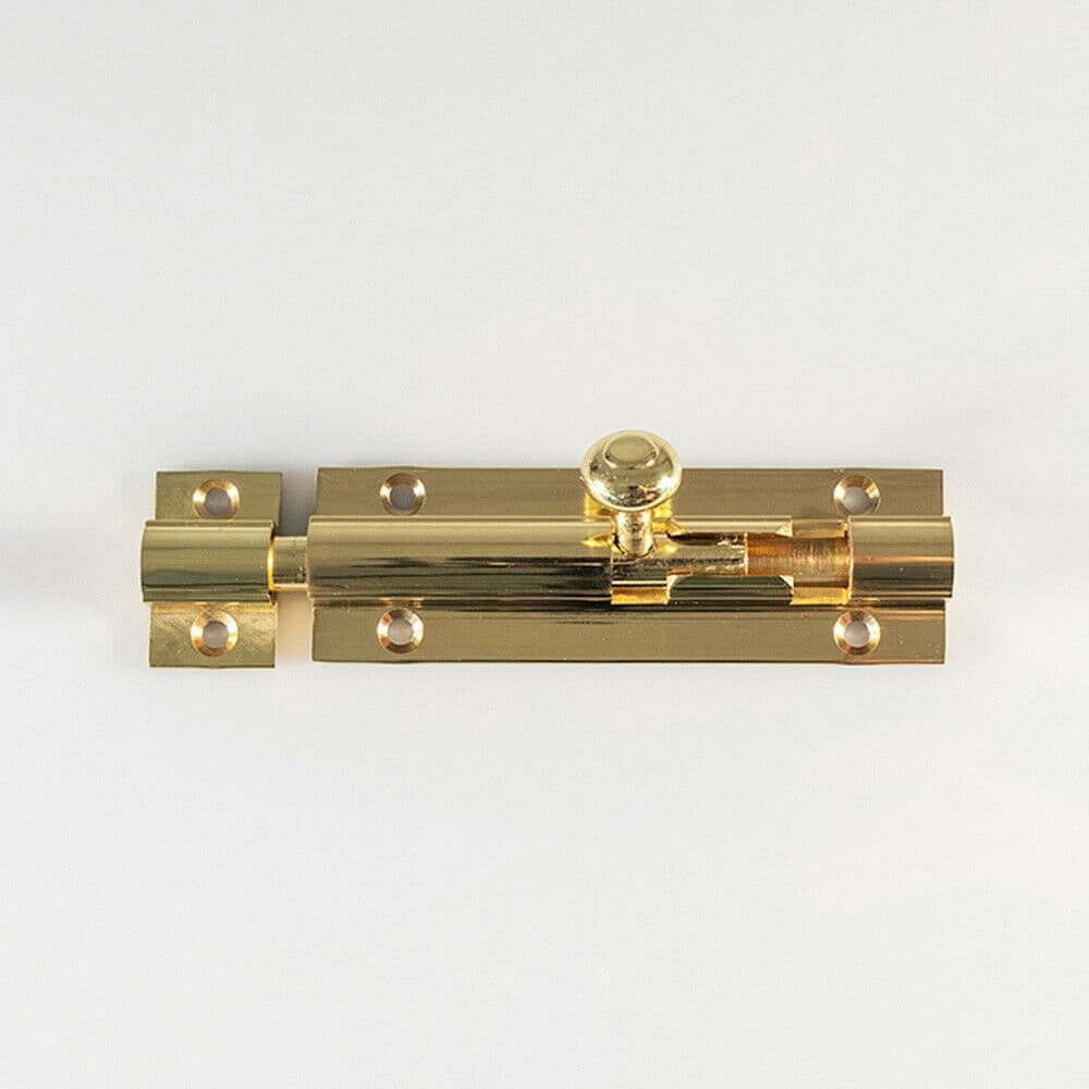 Straight Barrel Surface Mounted Door Bolt Lock 102 x 32mm Polished Brass