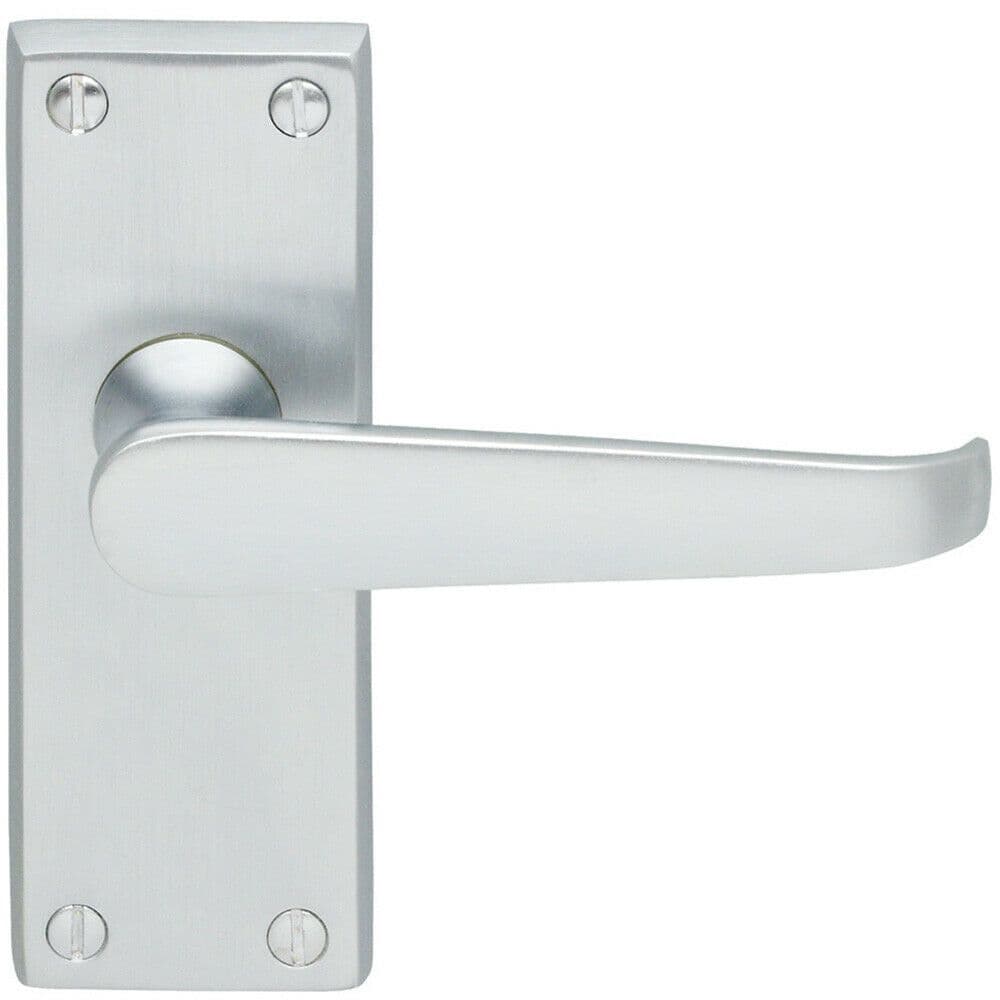 Straight Victorian Lever on Rectangular Latch Backplate Handle Satin Chrome