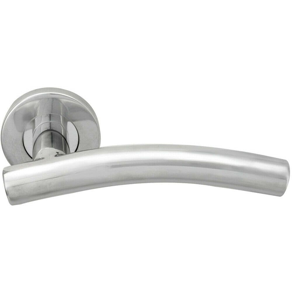 PAIR Arched Round Bar Handle on Round Concealed Fix Polished Steel