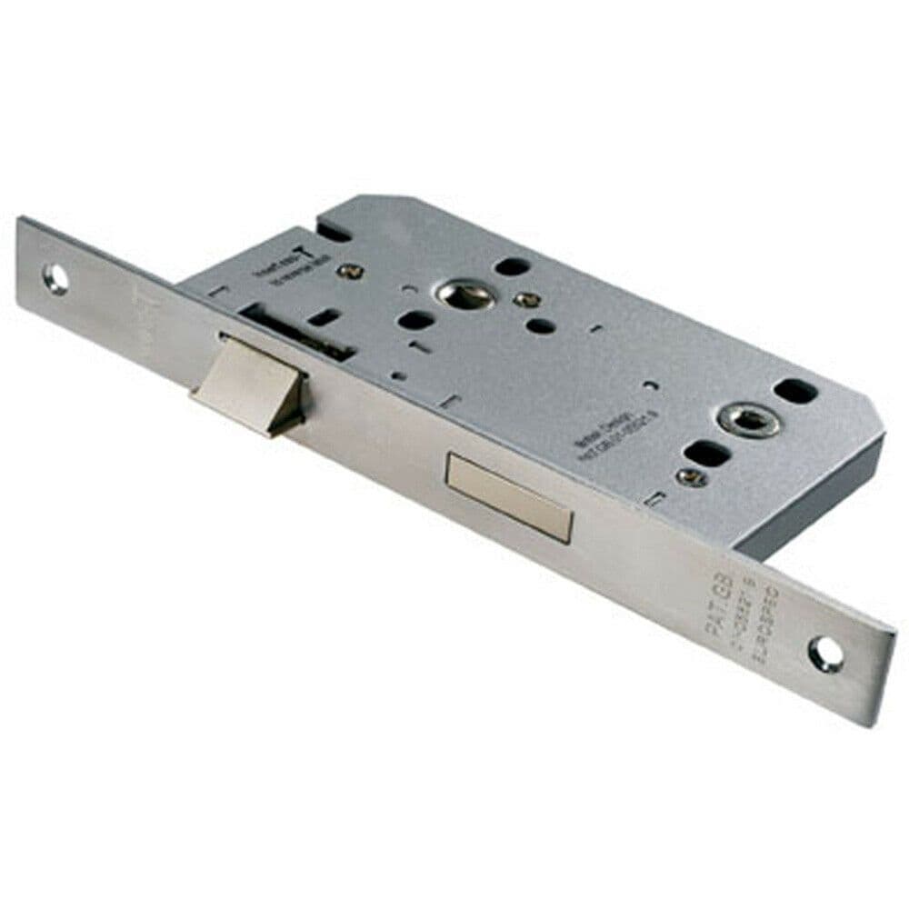 55mm Contract DIN Bathroom Lock Square Forend Satin Stainless Steel