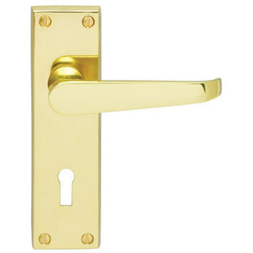 PAIR Victorian Flat Lever on Lock Backplate Handle 150 x 42mm Polished Brass