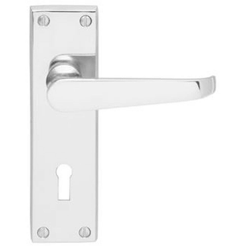 Victorian Flat Lever on Lock Backplate Handle 150 x 42mm Polished Chrome