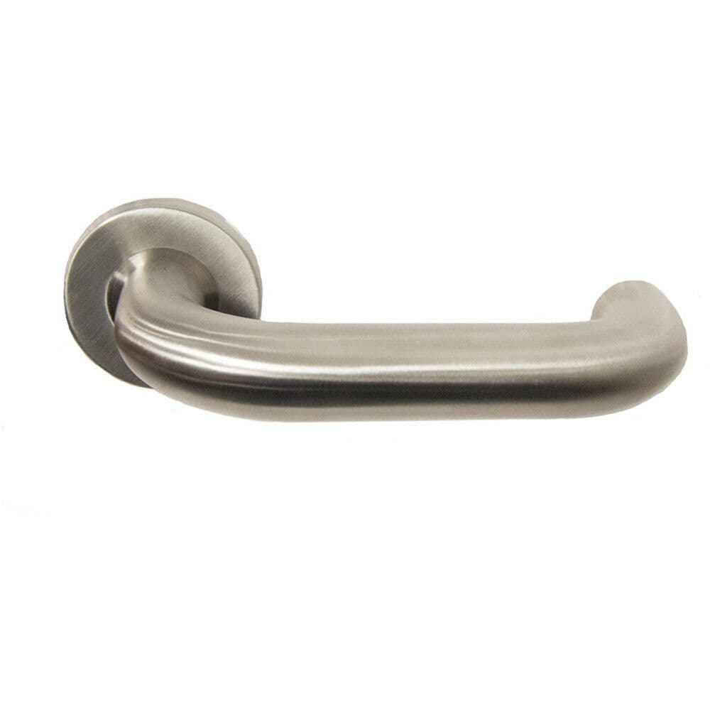 PAIR 22mm Round Bar Safety Handle on Round Rose Concealed Fix Satin Steel
