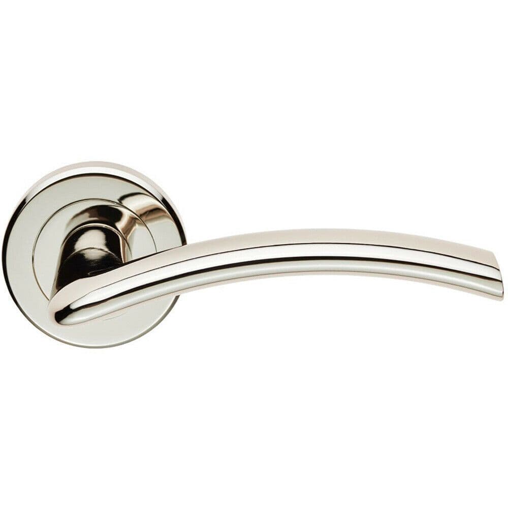 PAIR Flat Arched Style Handle on Round Rose Concealed Fix Polished Nickel