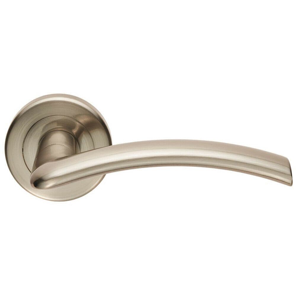 PAIR Flat Arched Style Handle on Round Concealed Fix Satin Nickel