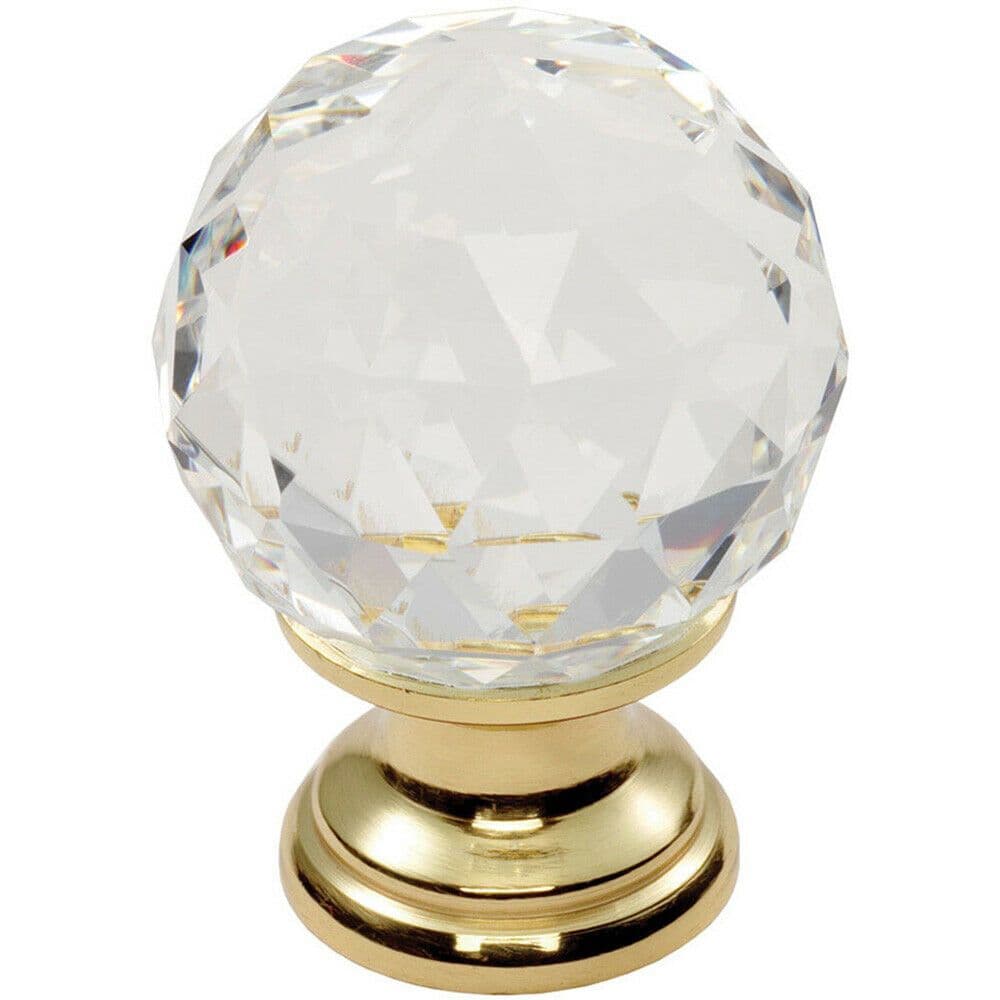 Faceted Crystal Cupboard Door Knob 25mm Dia Polished Brass Cabinet Handle