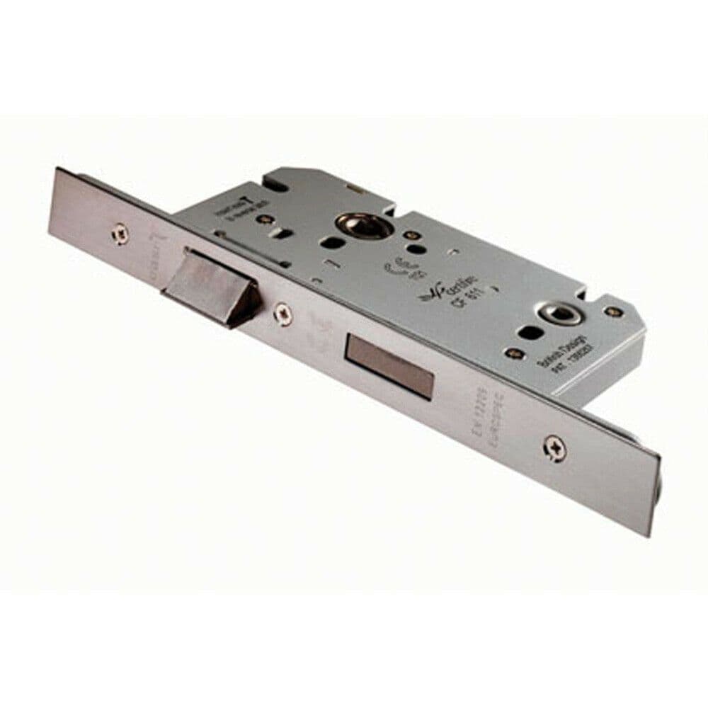 60mm Architectural DIN Bathroom Lock Square Forend Satin Stainless Steel