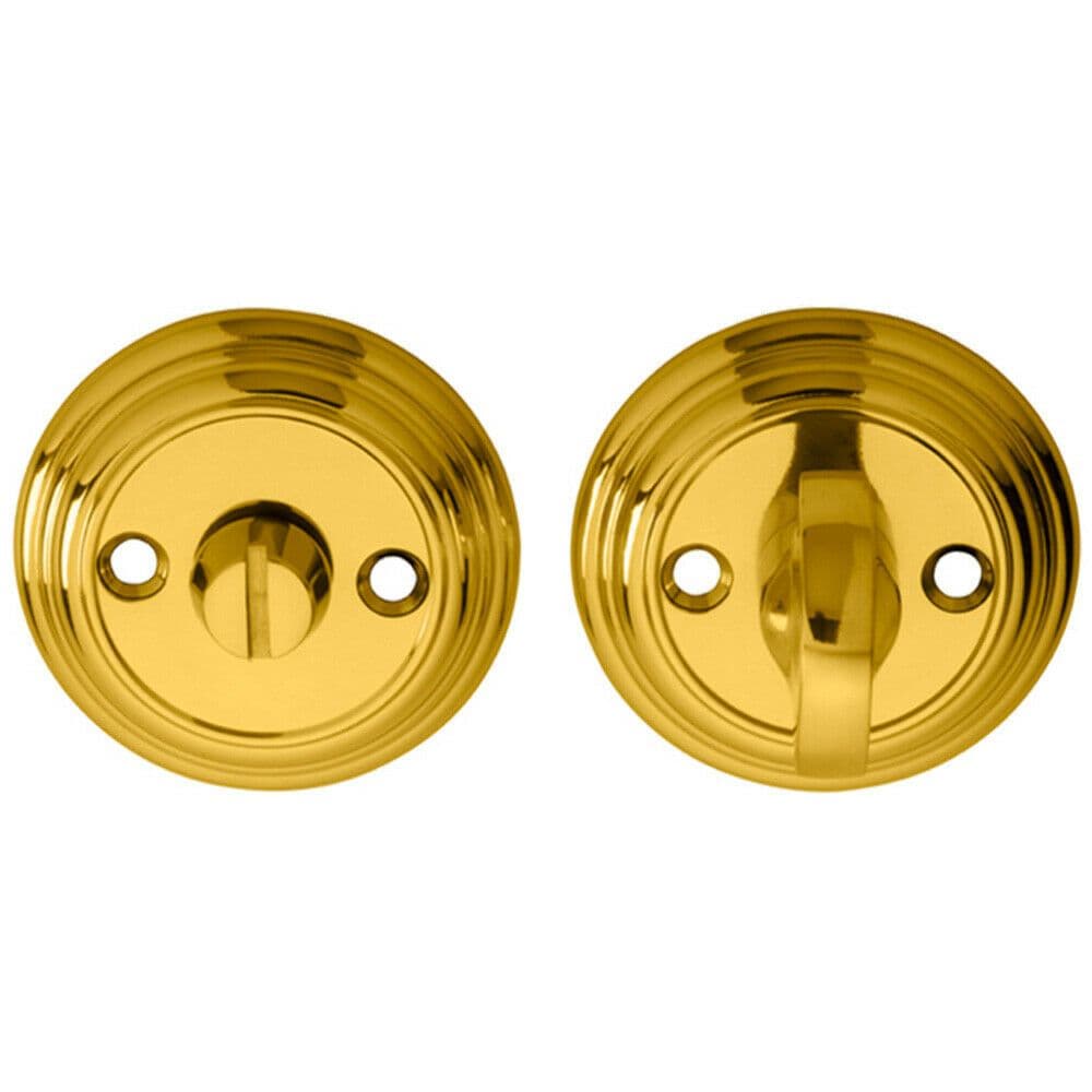 Bathroom Thumbturn Release Handle Reeded Design 55mm Dia Polished Brass
