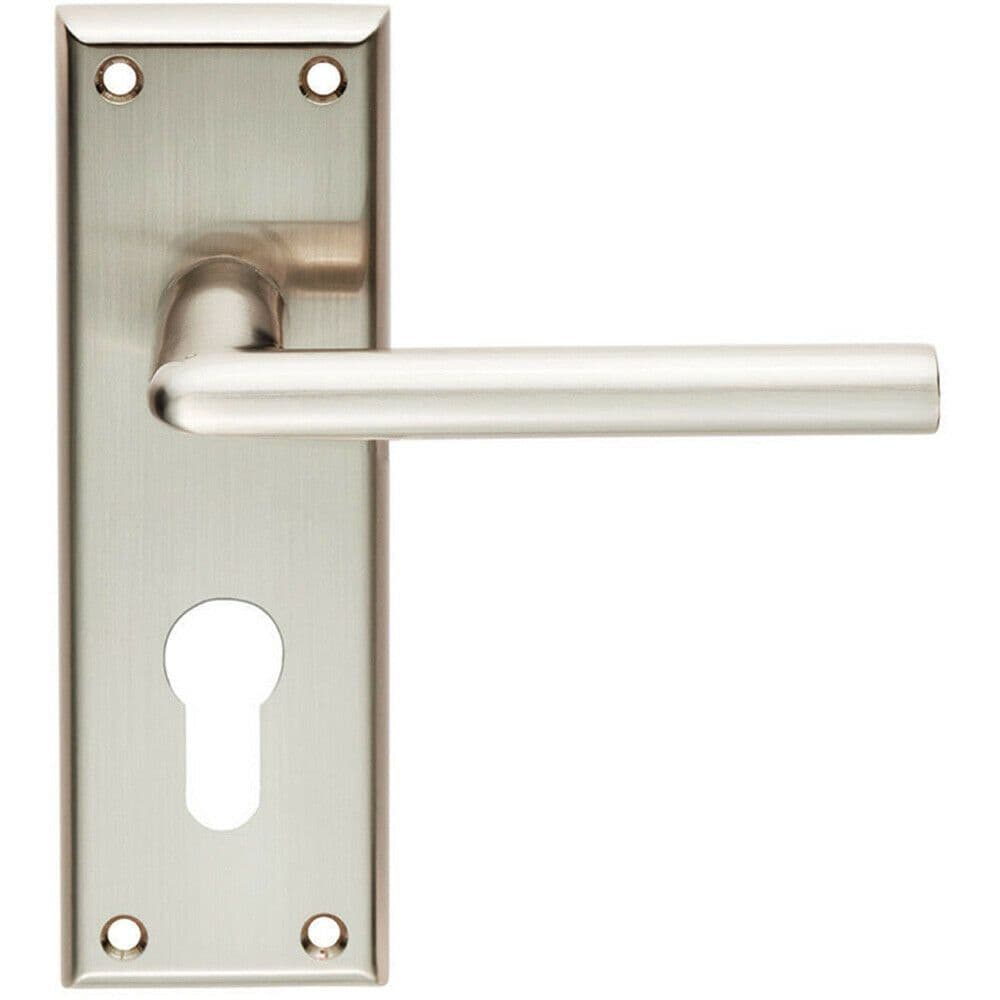 PAIR Rounded Lever on Euro Lock Backplate Handle 150 x 50mm Satin Nickel