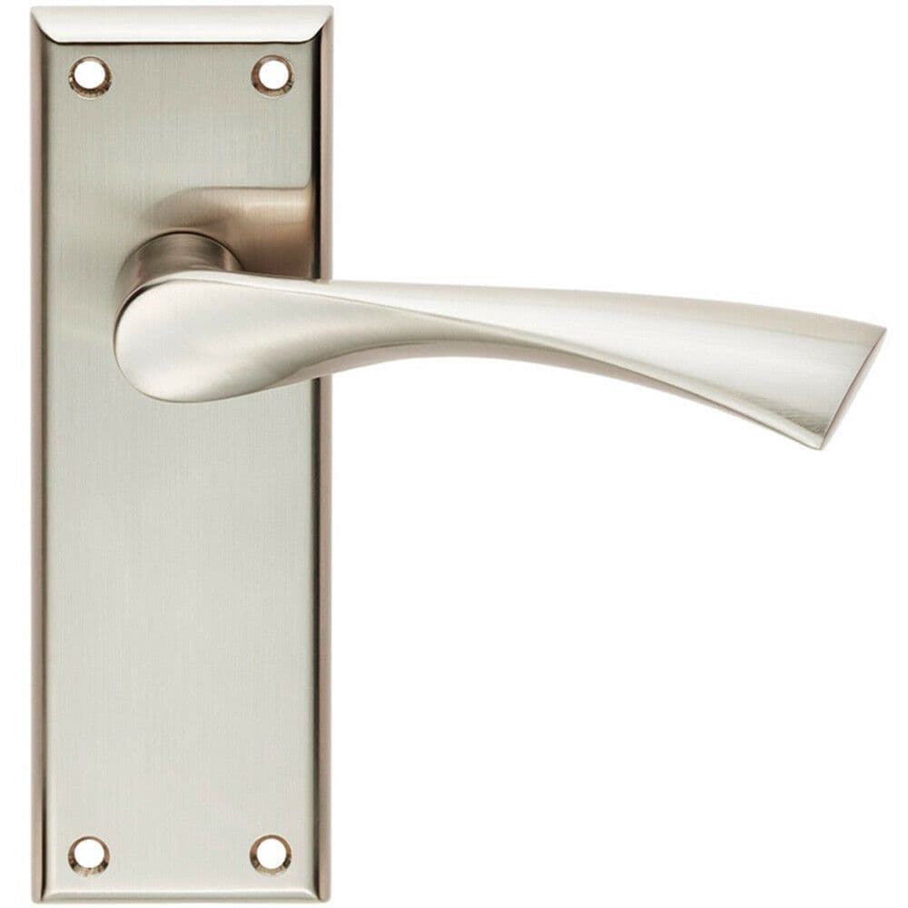 PAIR Angular Lever on Latch Backplate Door Handle 150 x 50mm Satin Nickel