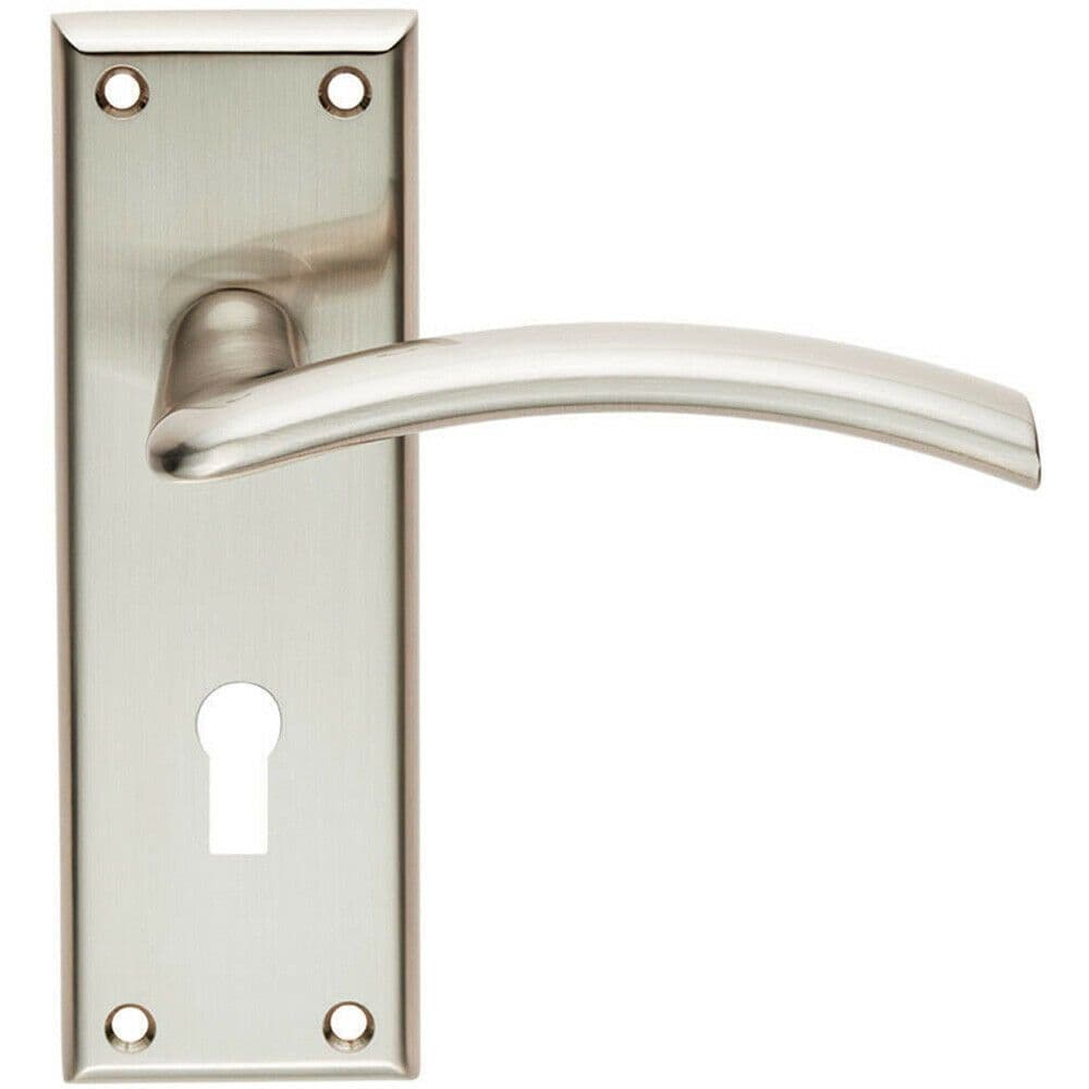 PAIR Arched Lever on Lock Backplate Door Handle 150 x 50mm Satin Nickel