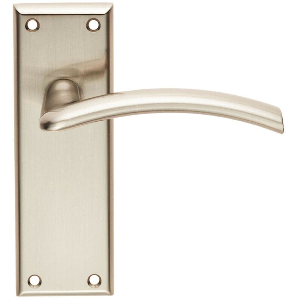 PAIR Arched Lever on Latch Backplate Door Handle 150 x 50mm Satin Nickel
