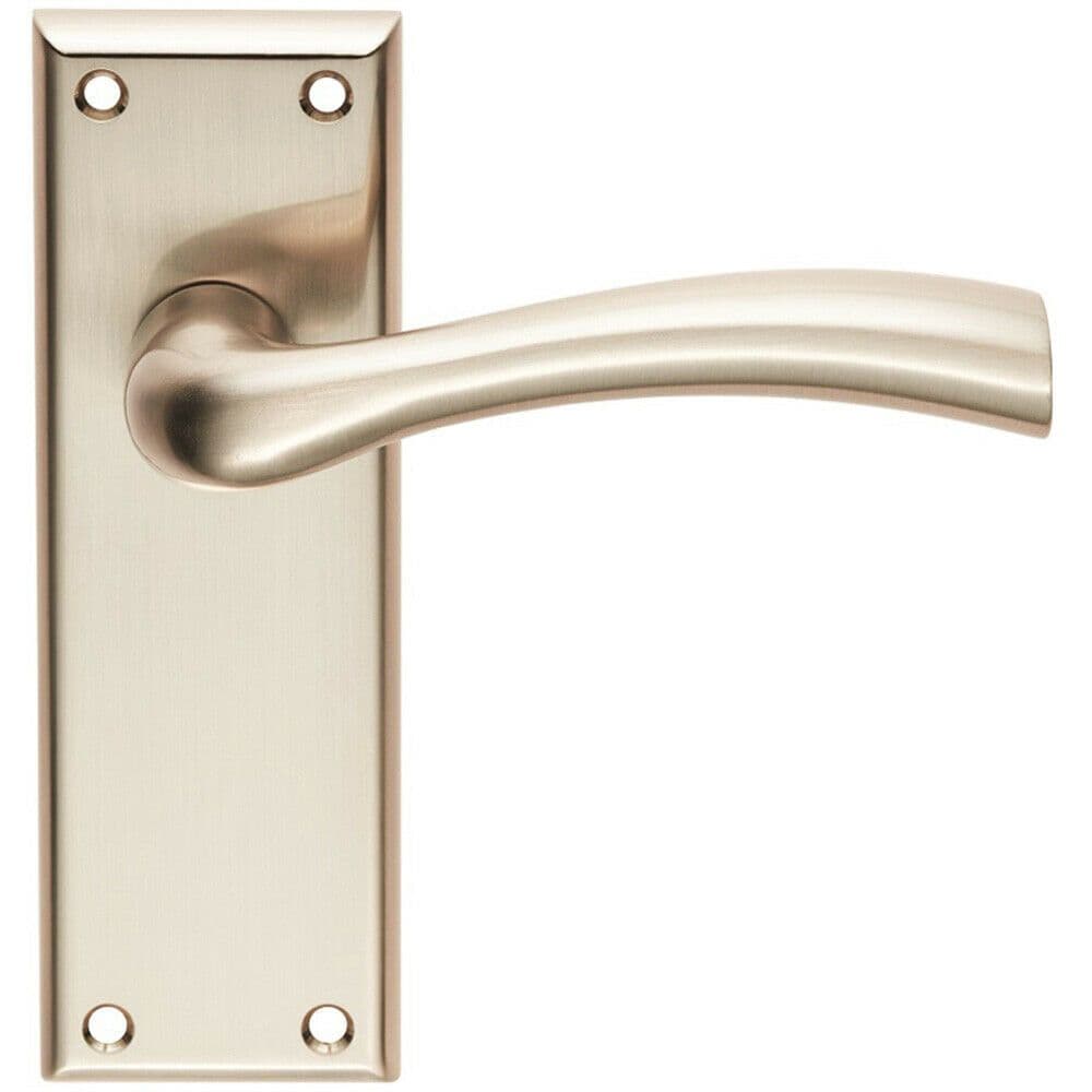 Chunky Curved Tapered Handle on Latch Backplate 150 x 50mm Satin Nickel