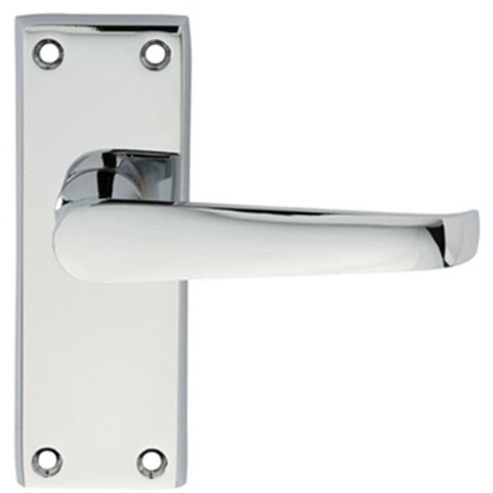 PAIR Straight Handle on Short Latch Backplate 118 x 42mm Polished Chrome